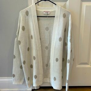 𝅺andree by Unit size L ivory & gold polka dot open front sweater cardigan
